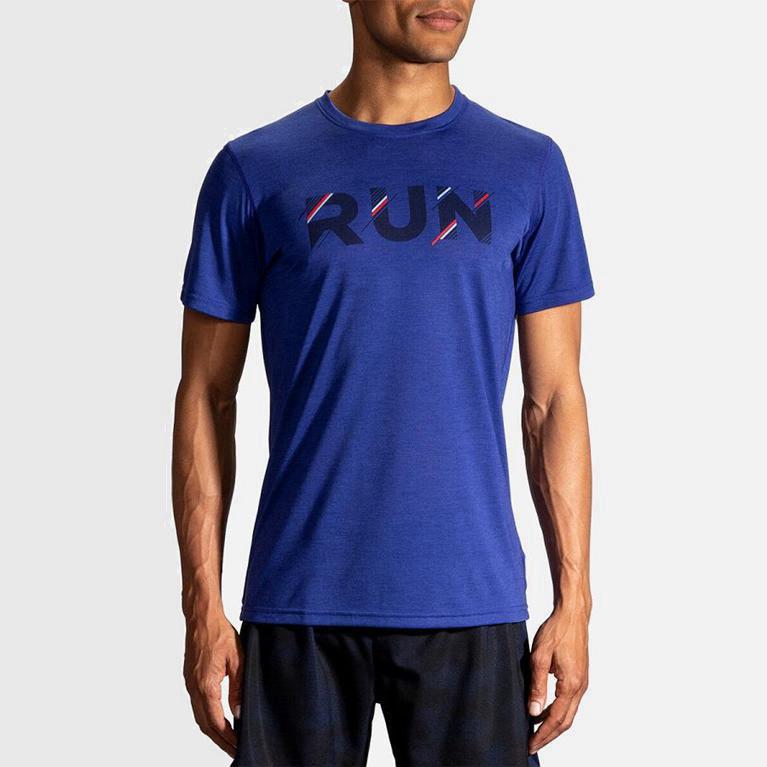 Brooks Distance Graphic - Camisetas Manga Corta Hombre - Azules (LU1386042)